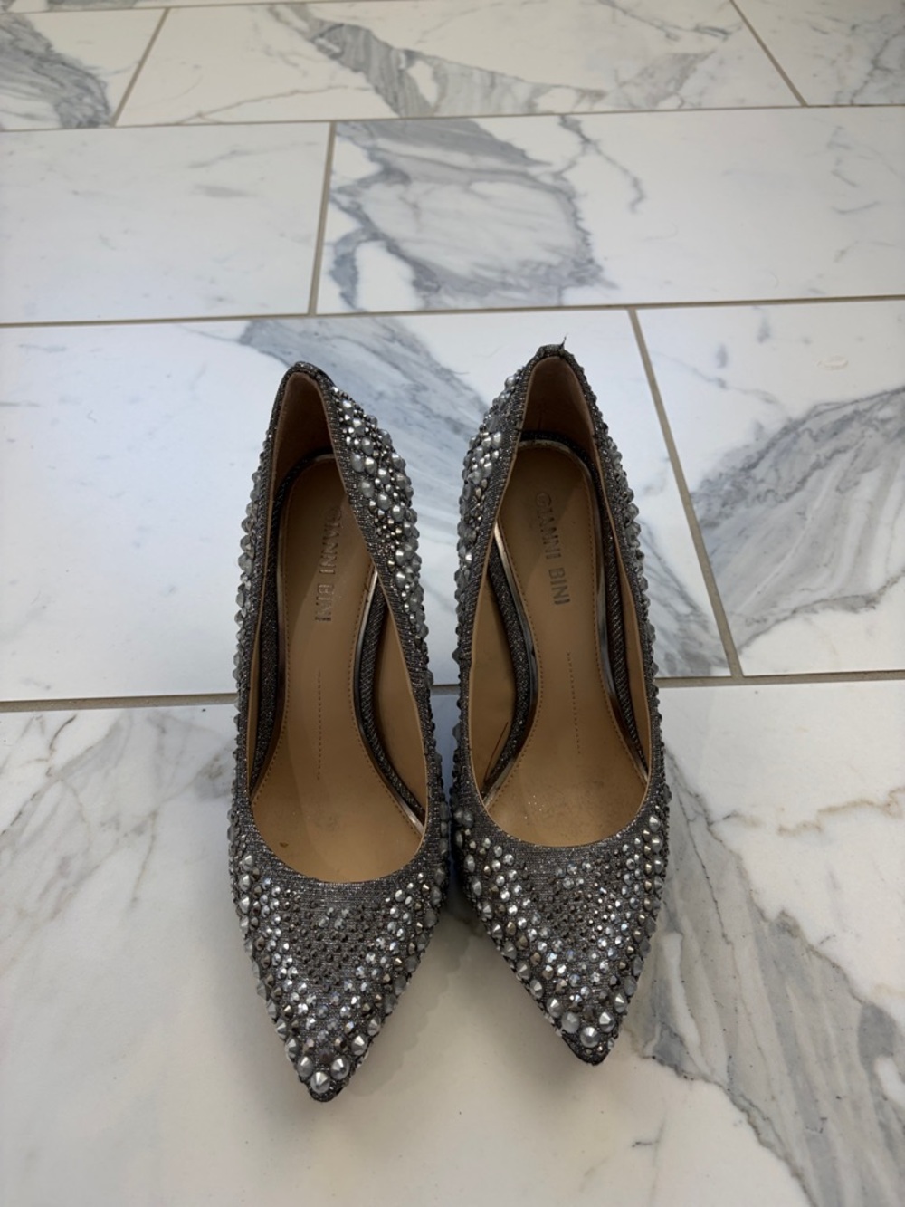 Gianni Bini Silver Crystal Embellished Pointed Toe Pumps